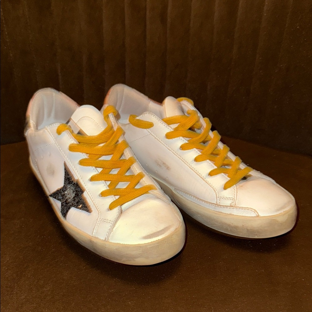 Golden Goose White and Yellow Athletic Shoes
